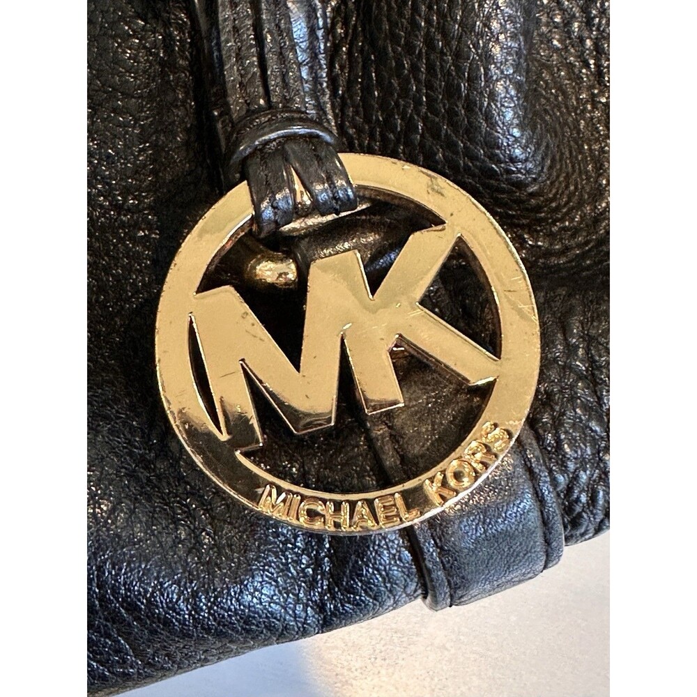 Michael Kors Bedford Black Pebbled Leather Satchel Crossbody Bag Gold Hardware - Picture 9 of 16